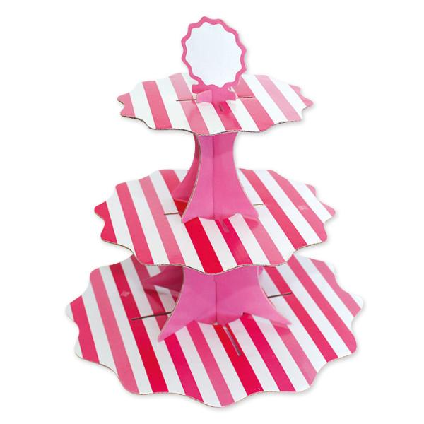 Cupcake holder 3 tier Stripes Fuchsia