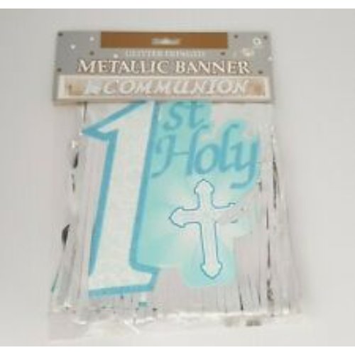 Metallic 1st Communion Banner Blue