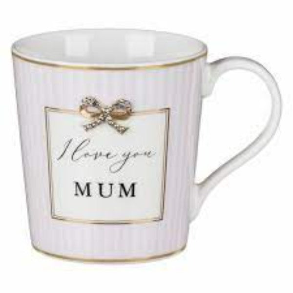 I love you mum pink striped mug