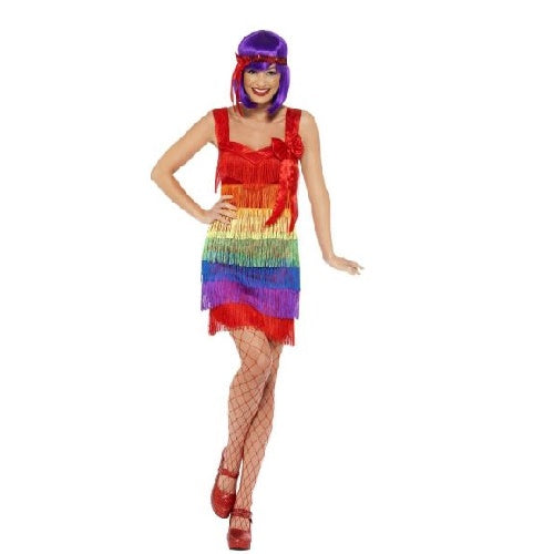 Flapper Costume, Rainbow, with Fringed Dress