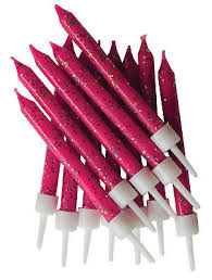 12 dark pink glitter candles