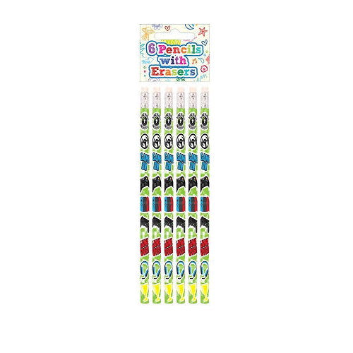 GAMER PENCILS WITH ERASER 6PC