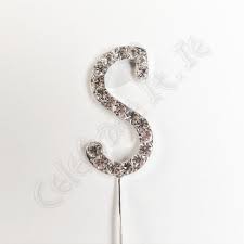 Diamante Letter "S" On Stem, Silver, 4.5 cm