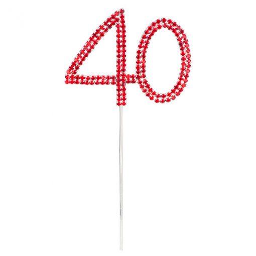 Diamante Red Number 40 on Silver Stem
