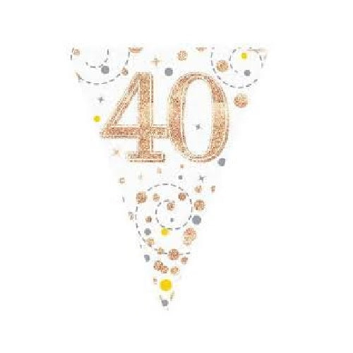 Rose Gold & White Bunting 40th