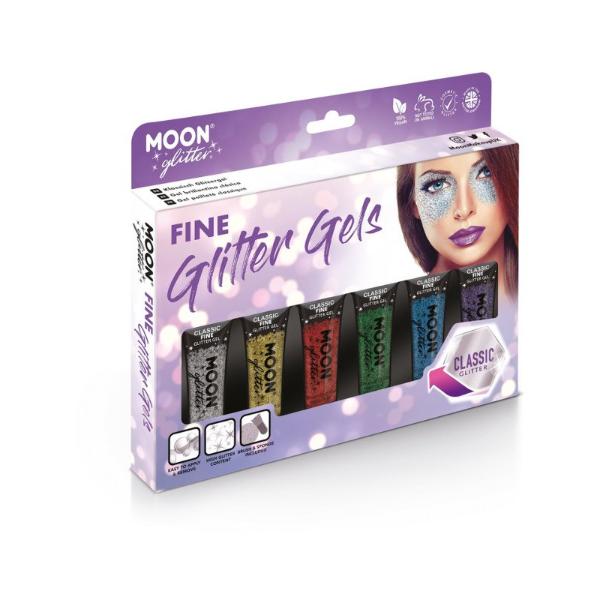 Fine Glitter Gels Set of 6 (Brush and Sponge Include)
