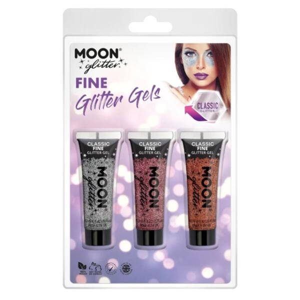 Fine Glitter Gels Set of 3 (Silver, Pink and Red)