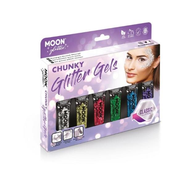Chunky Glitter Gels Set of 6 (Brush and Sponge Include)
