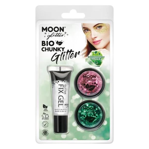 Bio Chunky Glitter 2 Colors + Gel (Pink and Green)
