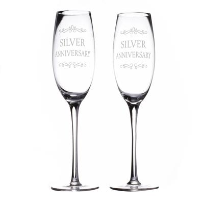 Champagne Flutes Silver Anniversary