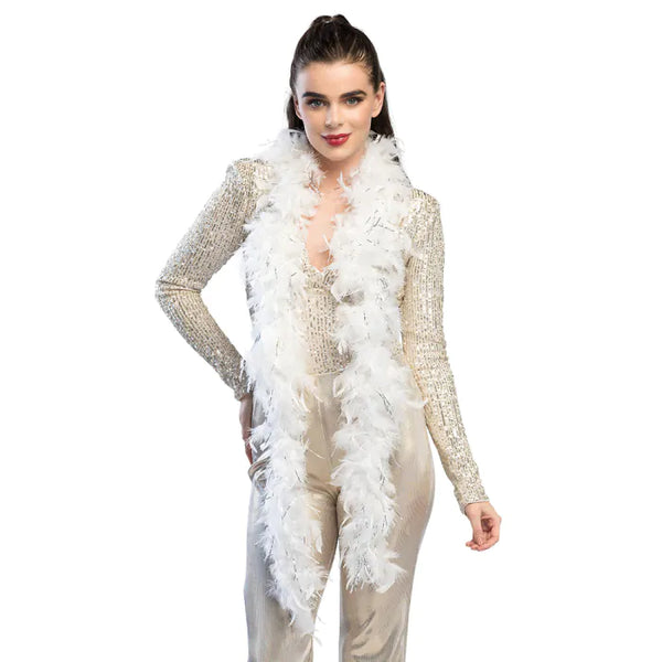 Feather boa Glamour white with silver tinsel