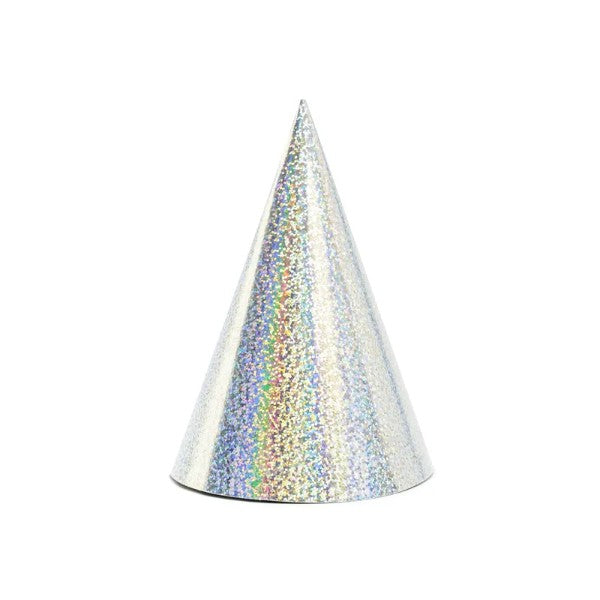 Holographic party hats, silver, 16cm: 1ctn/50pkt 1pkt/6pc.