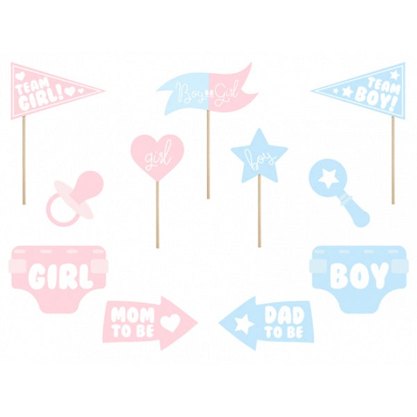 Photo props Gender reveal party, mix: 1pkt/11pc.