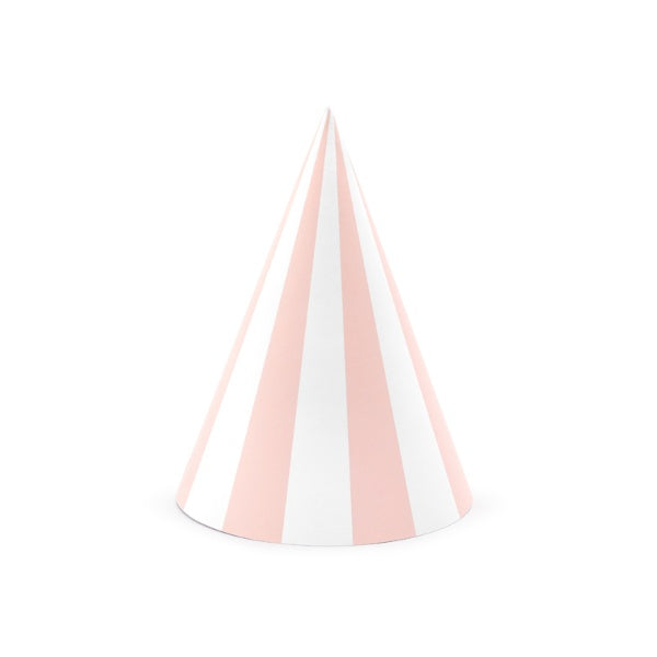 Striped party hats, light pink, 16cm: 1pkt/6pc.