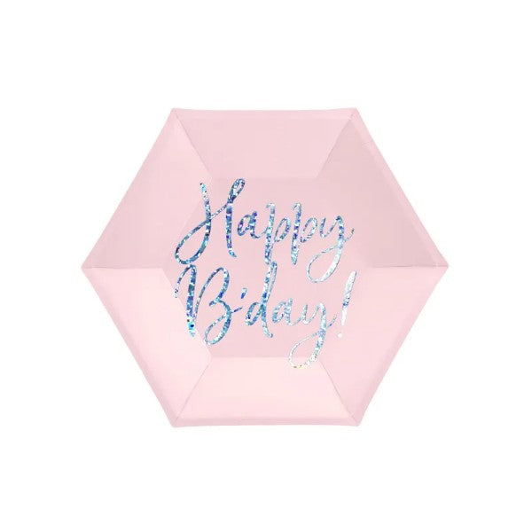 Plates Happy B'day!, light powder pink