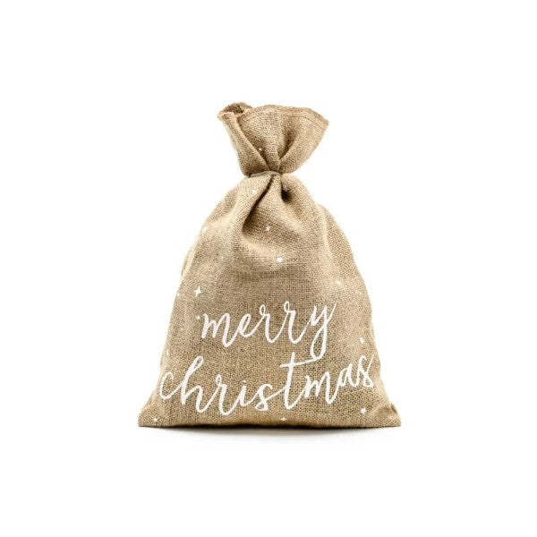 Jute sack Merry Christmas, white