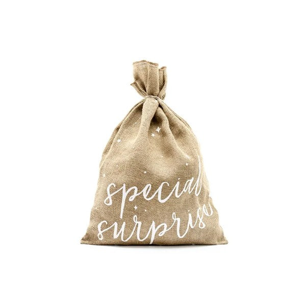 Jute sack Special Surprise, white, 40x55cm