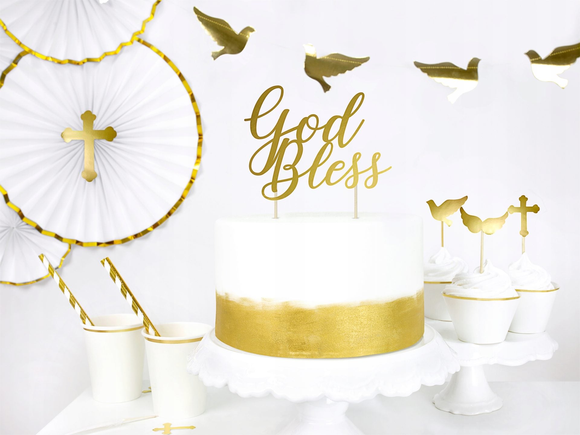 Cake topper God Bless, gold