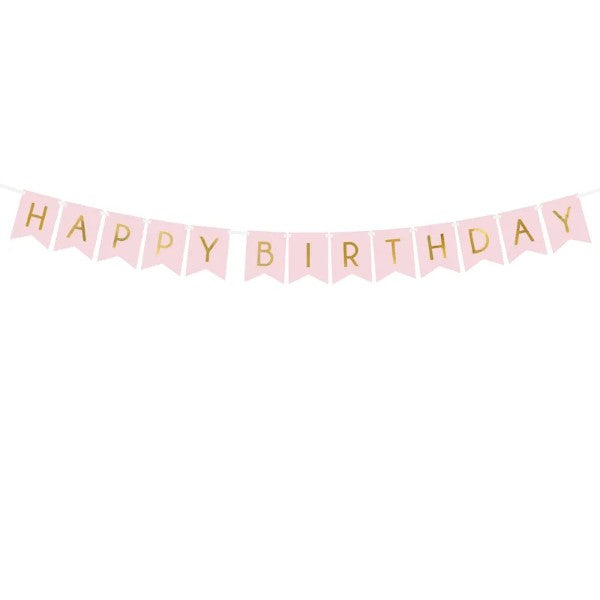 Banner Happy Birthday, light pink