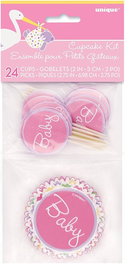 Baby shower cupcakes & picks pink