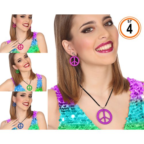 HIPPIE PEACE SIGN EARRINGS AND NECKLACE