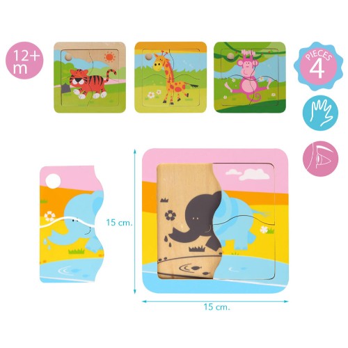 PUZZLES 15X15CM 4 ASS. 4 UDS
