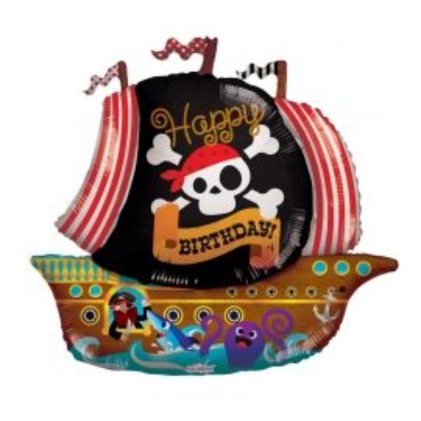 "Happy Birthday" Big Pirate Boat Foil Balloon