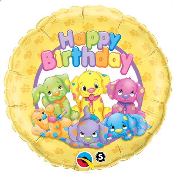 Balloon-Happy Birthday Colourful puppies