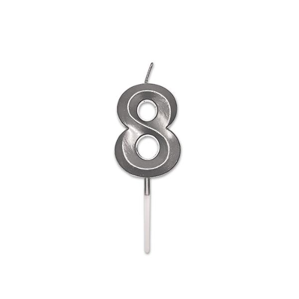 Candle Num. 8 Prestige Silver Metal