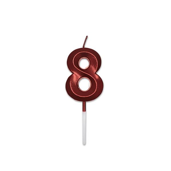 Candle Num. 8 Prestige Red Metal 