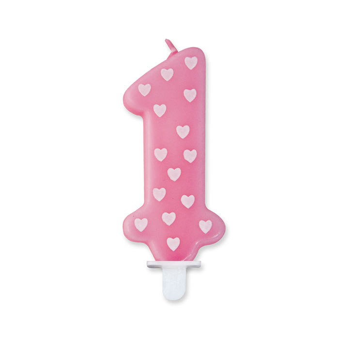 No. 1 Candle Pink con Cuoricini