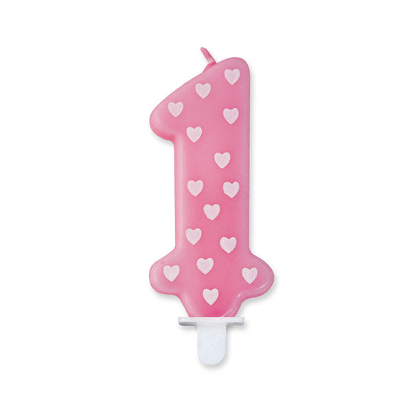 No. 1 Candle Pink con Cuoricini