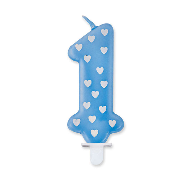 No. 1 Candle Blue con Cuoricini
