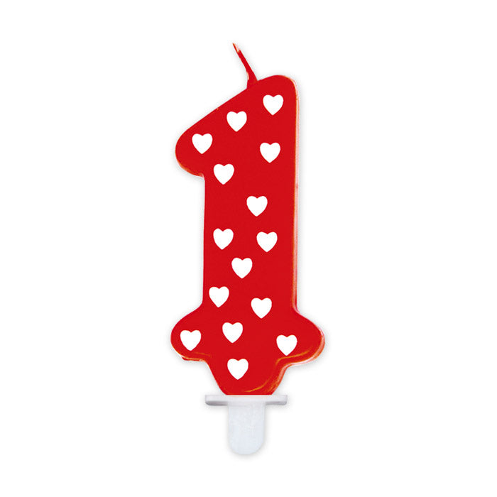 No. 1 Candle Red con Cuoricini