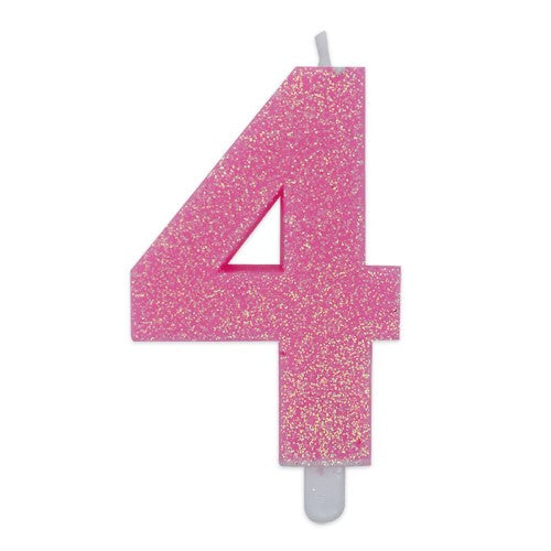 Num. 4 Candles Pink Glitter