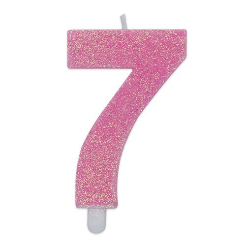Num. 7 Candles Pink Glitter