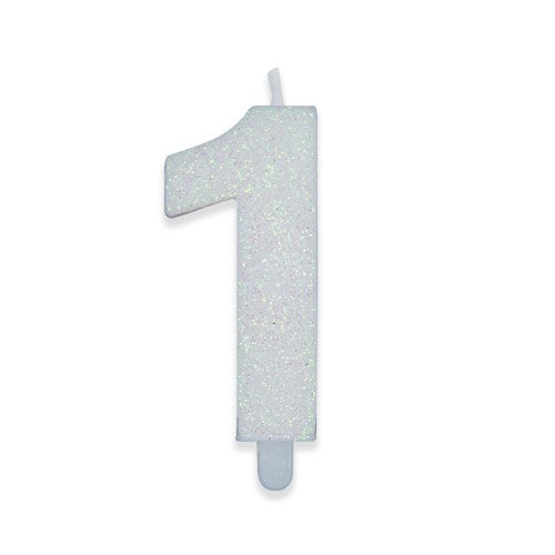 Num. 1 Candles White Glitter