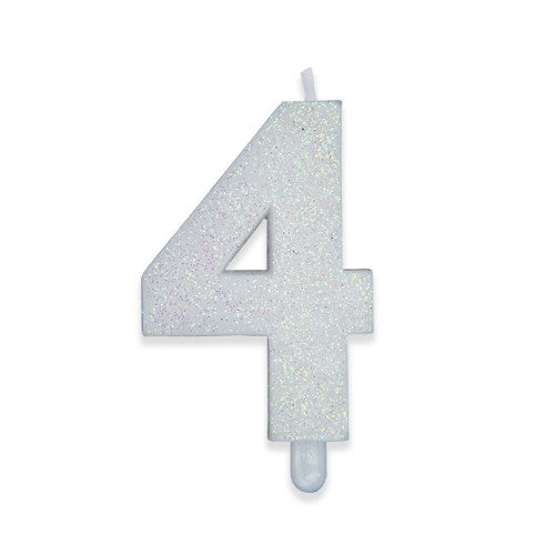 Num. 4 Candle Sweety Bianco Glitter
