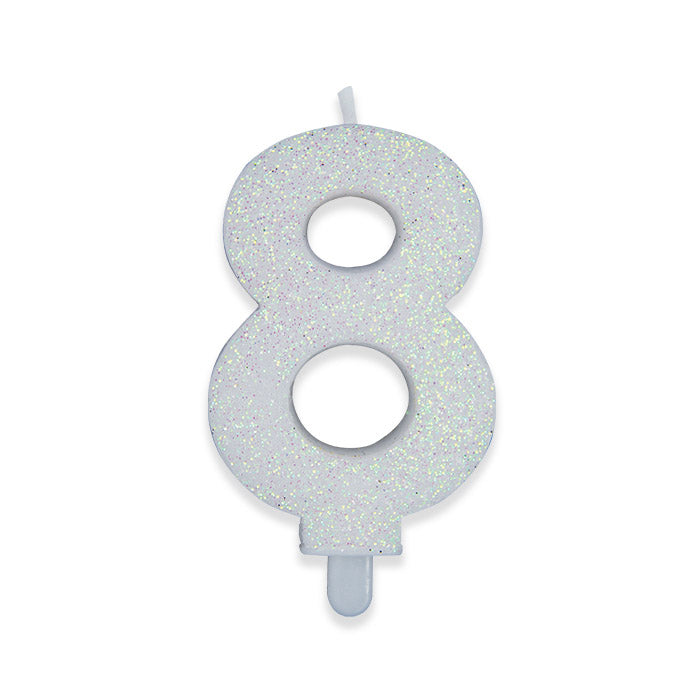 No. 8 Candle Sweety White Glitter