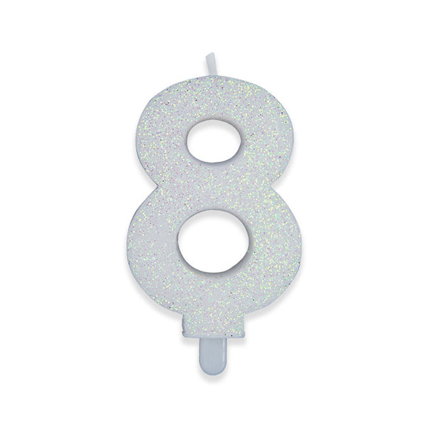 No. 8 Candle Sweety White Glitter