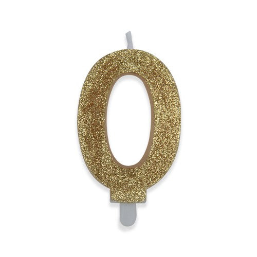 Num. 0 Candles Gold Glitter