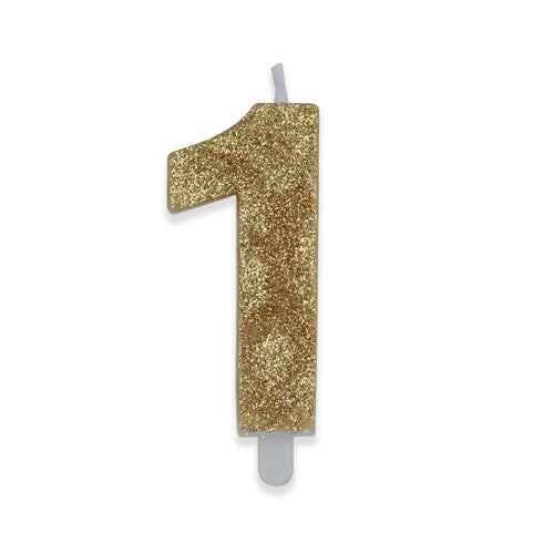 Num. 1 Candles Gold Glitter