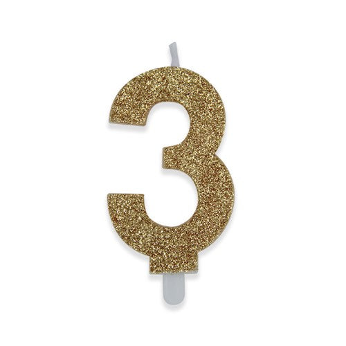 Num. 3 Candles Gold Glitter