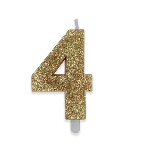 Num. 4 Candles Gold Glitter