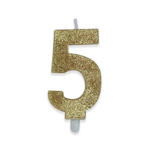 Num. 5 Candles Gold Glitter