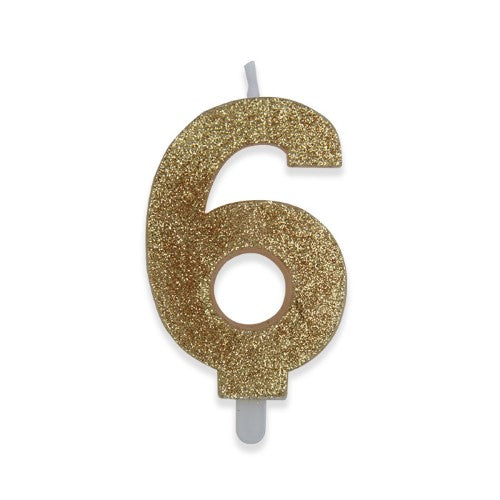 Num. 6 Candles Gold Glitter