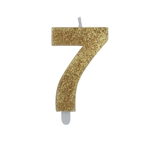 Num. 7 Candles Gold Glitter