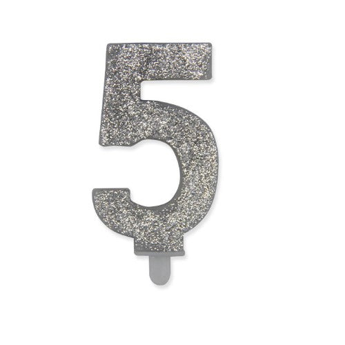 Num. 5 Candle Sweety Silver Glitter