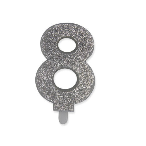 Num. 8 Candle Sweety Silver Glitter