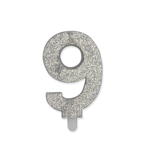 Num. 9 Candle Sweety Silver Glitter